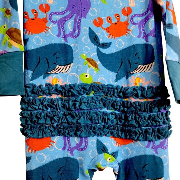 Snuggle Bums Bamboo 9-12 M Baby Girl Under The Sea Zippy Ruffled Sleepwear Ocean - Picture 5 of 16